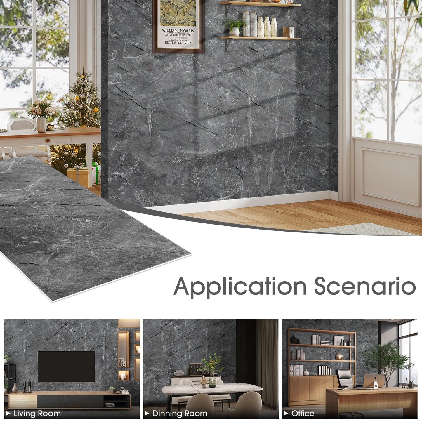 LARWORKS Natural Flexible Soft Stone Wall Panel, 20-Pack, 37.75 Sq Ft Coverage, Flexible & Bendable Exterior Wall Panels - Textured Stone Siding for Interior & Outdoor Use - Black