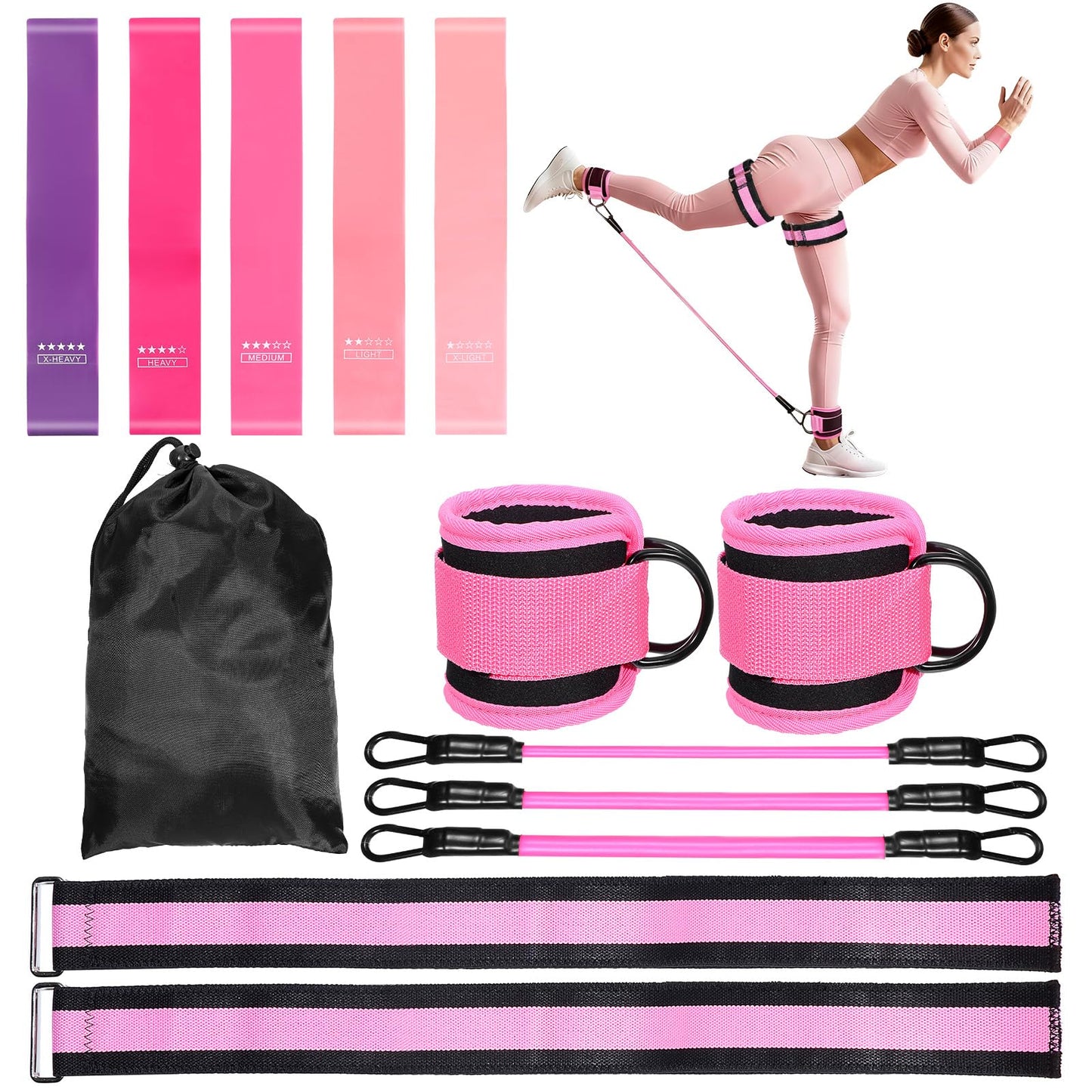 YBEATY Resistance Bands Set, Adjustable Ankle Exercise Bands with Cuffs Home Gym Workout Fitness Equipment with Carry Bag for Women Leg Booty Butt Lift Kickbacks Hip Training Working Out Yoga