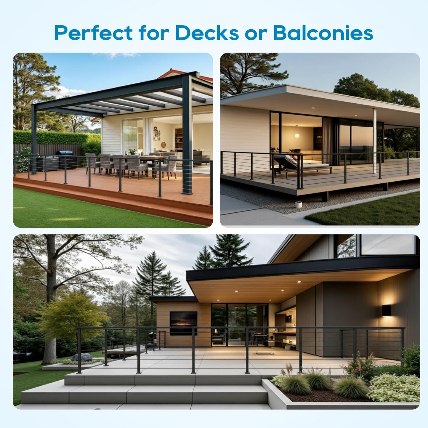 Level Drilled Cable Railing Post 36" (35"X2"x2"), Stainless Steel Black Square Deck Railing Post Flat Bracket, Pre-Drilled Level Holes Railing Post for Horizontal Cable System, Surface Mount Posts(4P)