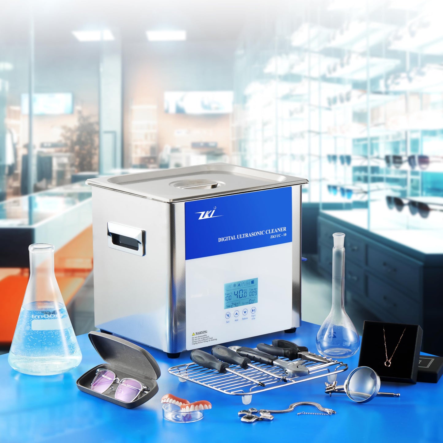 ZKI 10L Digital Ultrasonic Cleaning Machine, Adjustable Heater/Intensity/Timer Ultrasonic Cleaner, Degas Mode, Low-Noise, 12+ Hrs Run Time, Ideal for Jewelry, Lab, Glasses, Dentures, Ind. (110V/600W)