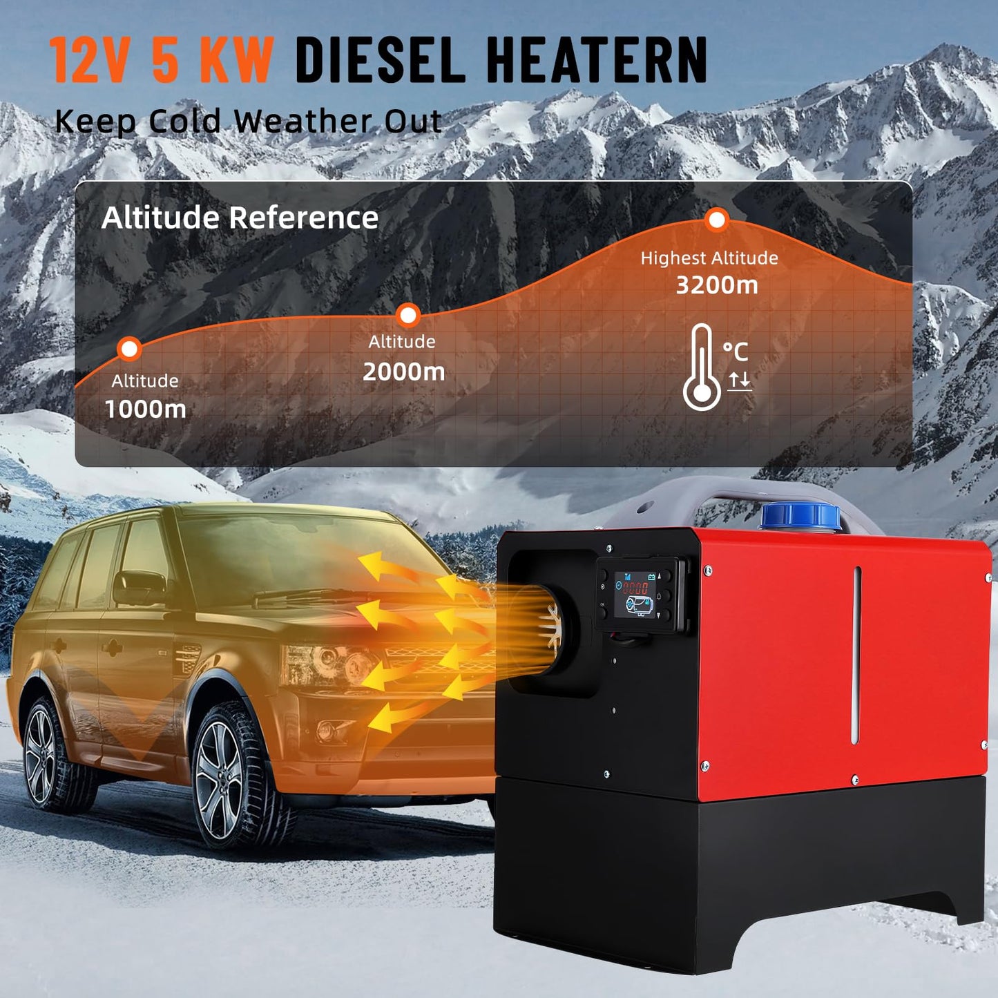 5KW Diesel Air Heater,Diesel Heater All In One 12V With Lcd Display, Remote Control,Silencer, Fast Heating,for Rv Truck, Boat, Camper, Car Trailer, Motorhomes, Caravans