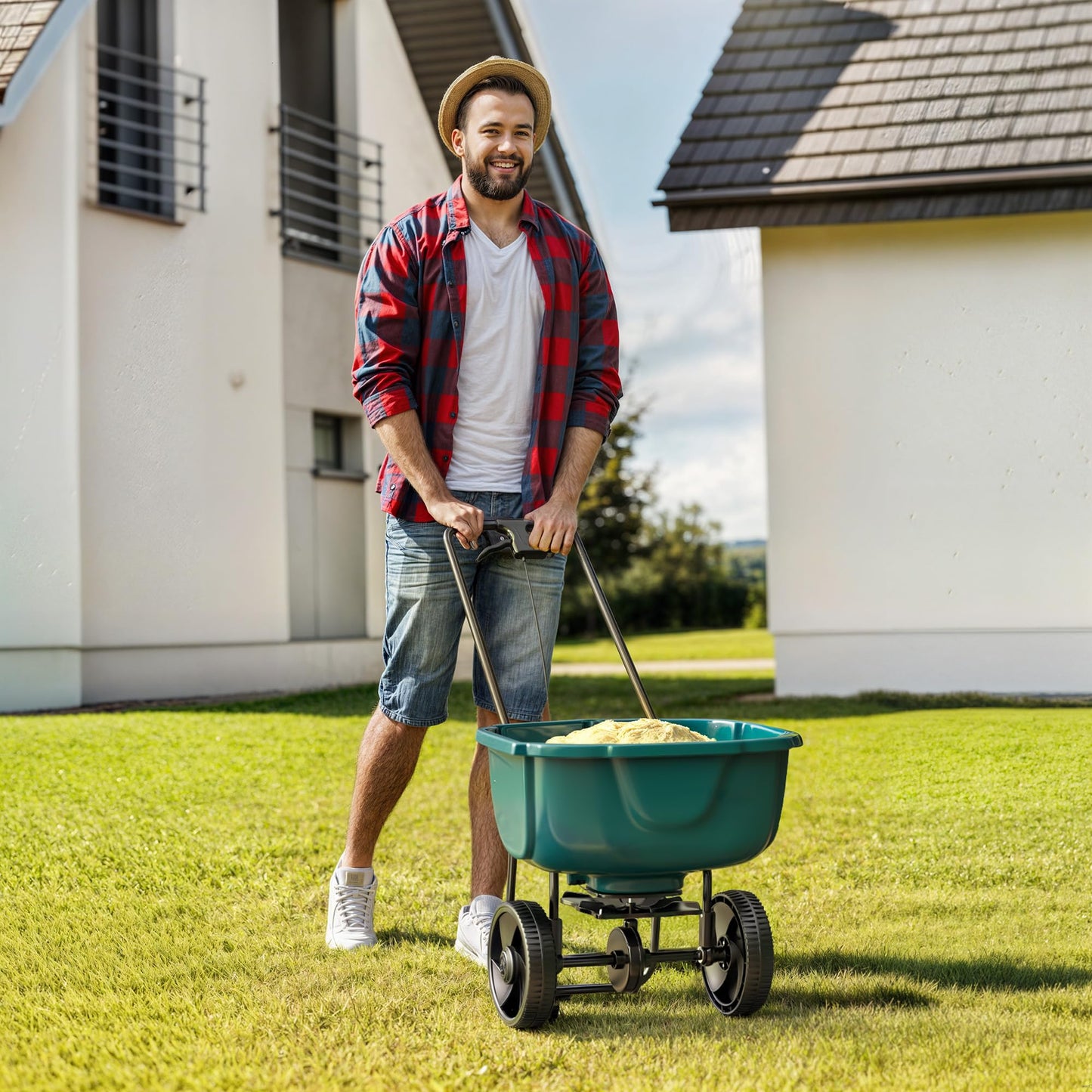 YITAMOTOR 60 lb Walk Behind Lawn and Garden Spreader for Seeds Fertilizer, Push Broadcast Spreader for Garden Grass with Easy to Use Flow Control