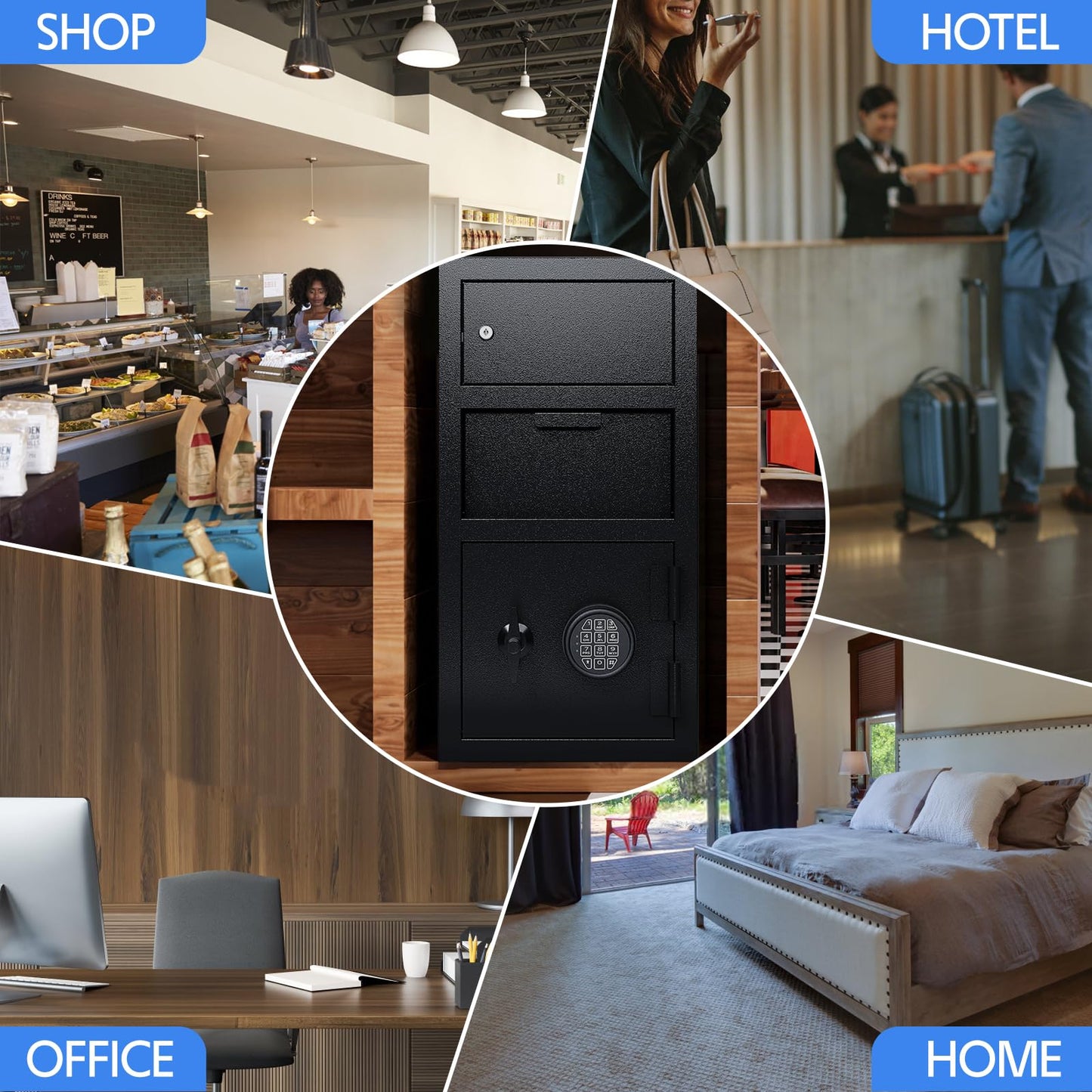 Drop Safe for Business Money Safes with Drop Slot 4.0 CUB Cash Depository Safes Box with Additional Locking Safe Anti-Fishing and Digital Combination for Home Office Hotel Restaurant Liquor Store