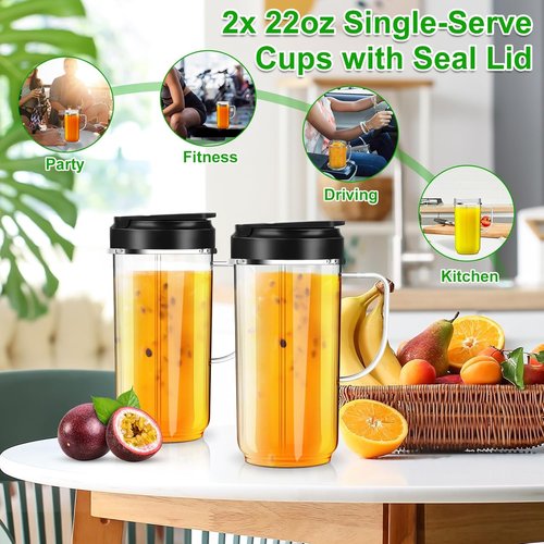 Magic Bullet Blender Cups - 22oz Tall Replacement Cups with Flip Top Lid | 2 Pack, Compatible with MB1001