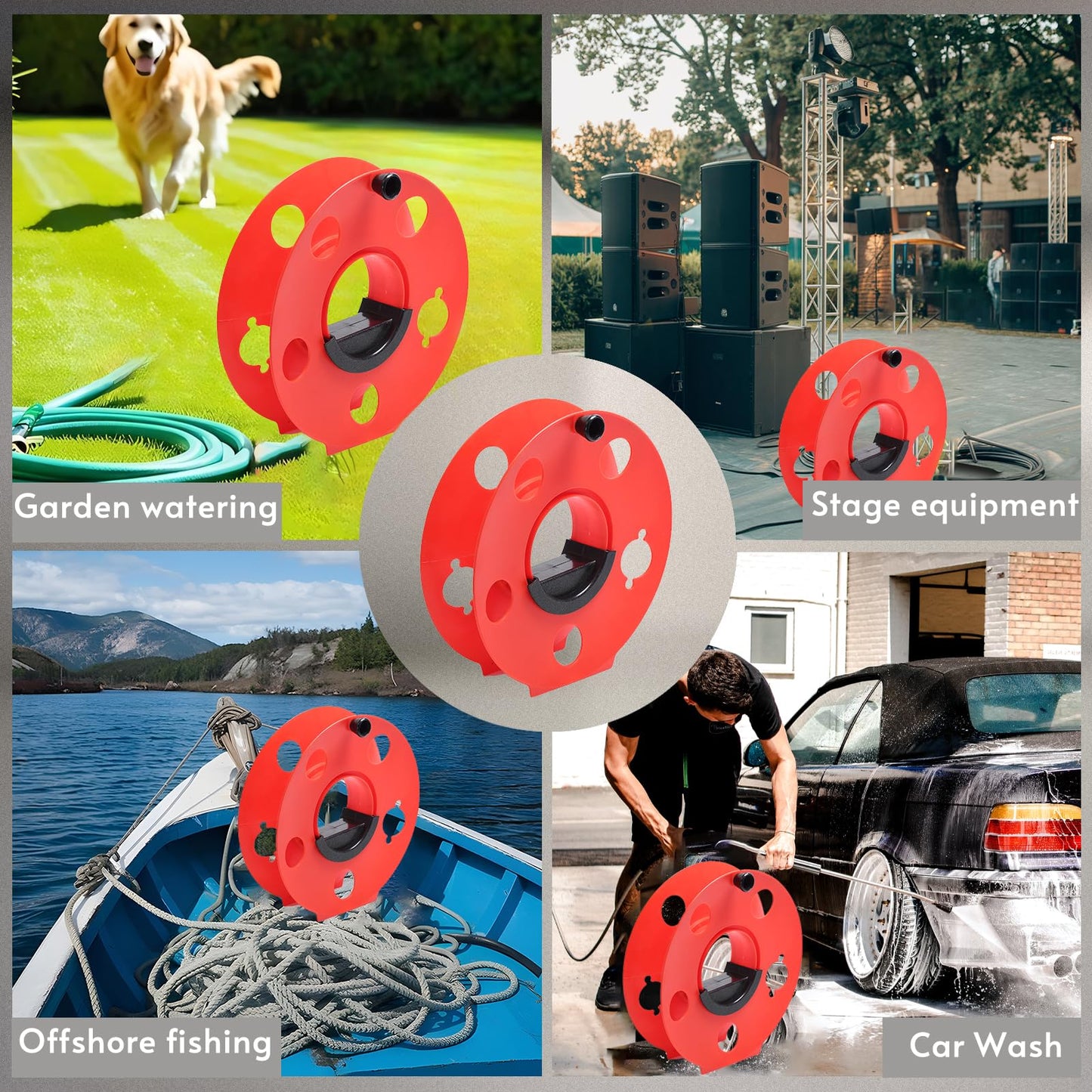 Homeon Wheels Heavy Duty Impact Resistant Plastic Extension Cord Storage Reel Durable & Safe, Lightweight & Portable, Ideal for Outdoor Projects & DIY Maintenance 100 Feet RED