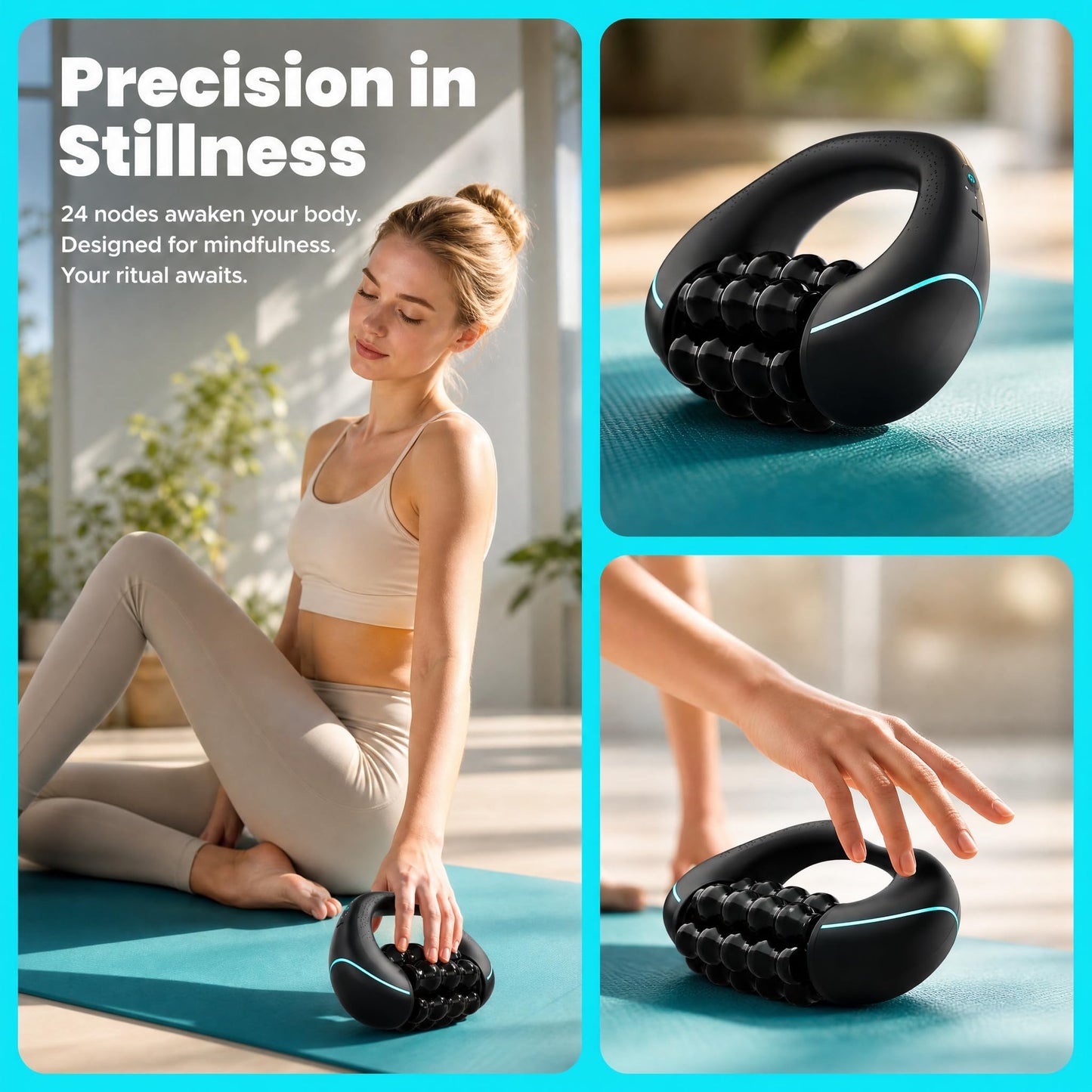 bunoju Electric Rolling Percussive Massager - 3-Speed Spin Deep Tissue Muscle Relief, Cellulite Remover Body Sculpting Tool for Back Shoulders Legs Calves Neck Post-Workout Recovery (Black)