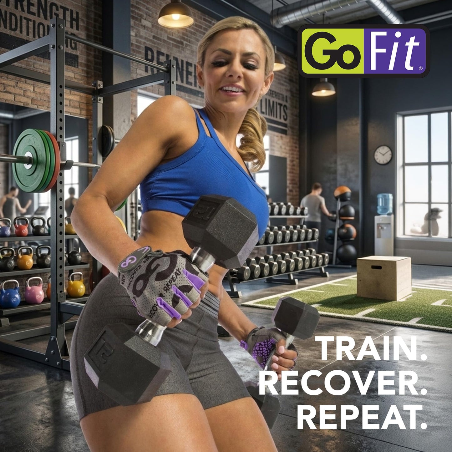 GoFit Women's Medium Pro Trainer Gloves – Workout & Weightlifting Gloves with Adjustable Wrist Support, Breathable Palm Grip, and Durable Synthetic Leather for Gym & Fitness, Purple