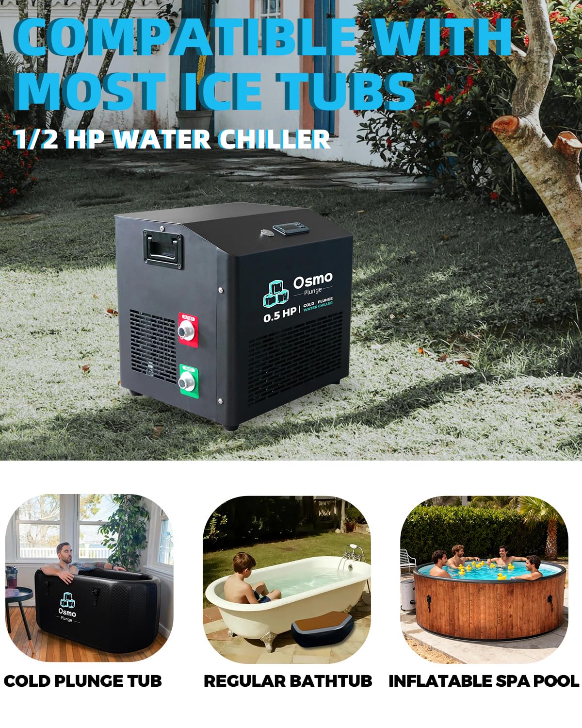 1/2 HP Ice Bath Chiller Cold Plunge Water Chiller for Home Use Compatible with Cold Tubs 1200W Fast Cooling, App-Enabled Temperature Control, Low Noise, IPX4 Splash Resistant