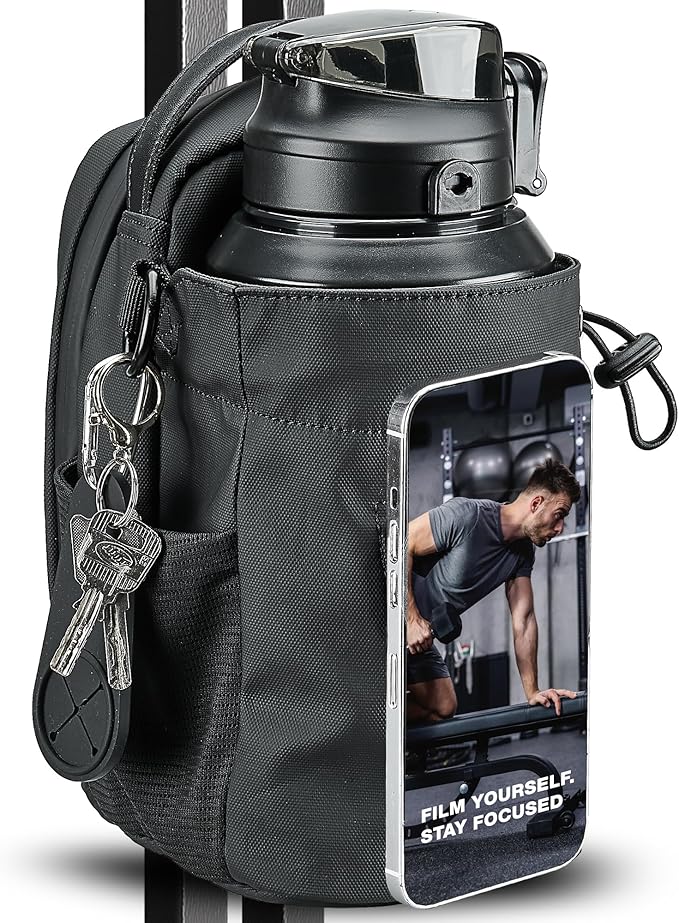 Magnetic Gym Bag with Magnetic Phone Holder for Gym Members - Strong Magnet Attaches to Gym Equipment - Holds Water Bottle, Smartphone & Gear - Gym Must Haves for Influencer Videos