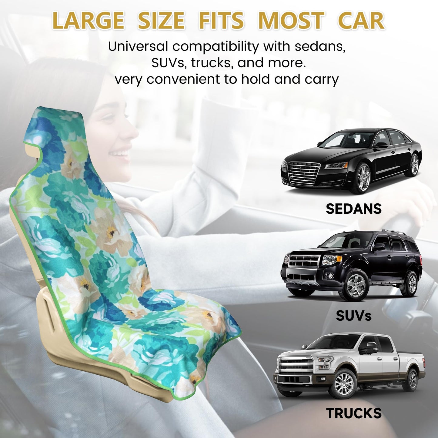 AOTOTON Waterproof Stain Resistant Towel Car Seat Cover,Universal Non-Slip for Car, Truck, SUV, Van Seat for Gym Workout,Swimming,Beach and Workout Outdoor , Machine Washable (2pcs Flower)