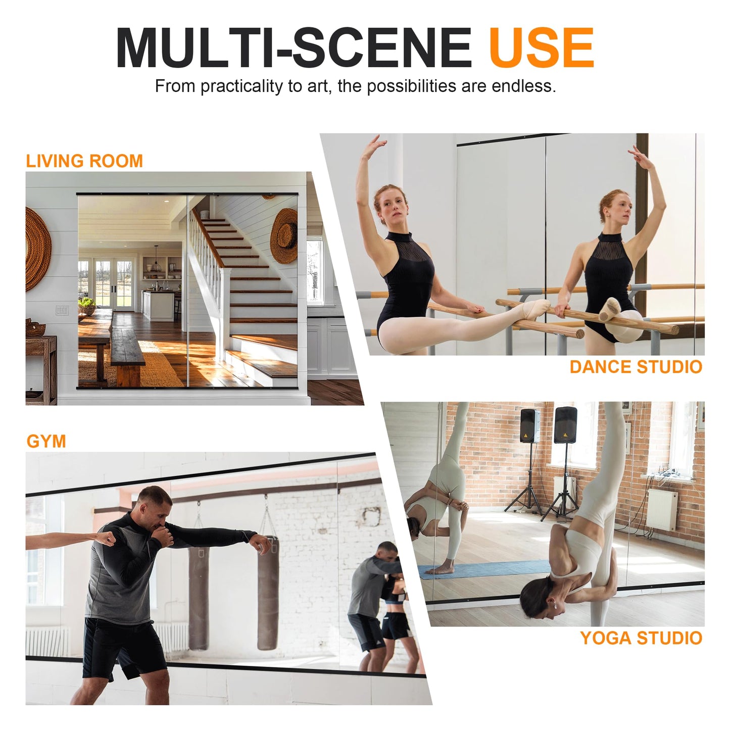 Delma Home Gym Mirror, 54''x28''x2PCS Black Wall Mounted Large Frameless Tempered Glass Wall Mirror for Home Gym, Garage, Bedroom, Bathroom