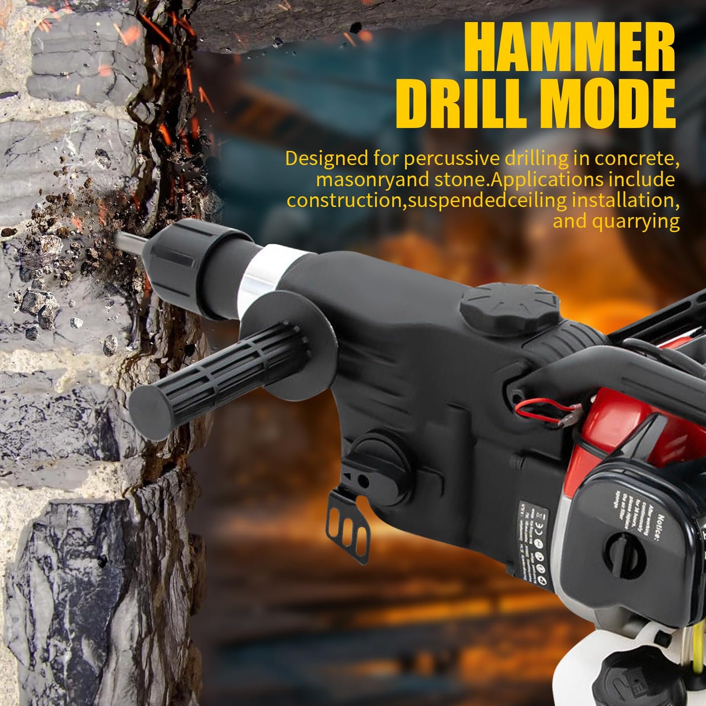 Qrooviiy Jack Hammer,1000W 5300RPM 2-Stroke Jack Hammer Concrete Breaker with 2 Pickaxes 3 Drills,3-in-1 Gas Powered Demolition Concrete Breaker for Trenching,Chipping,Breaking Holes