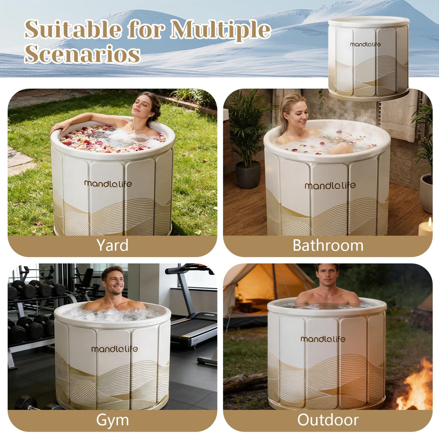 Portable Bathtub for Adults, Collapsible Freestanding Bathtub for Shower, Hot Ice Bath Tubs with Thickened Multi-layer Material to Keep Temperature, Indoor Outdoor Soaking Tub (XL 31.5" L x 25.6" H)