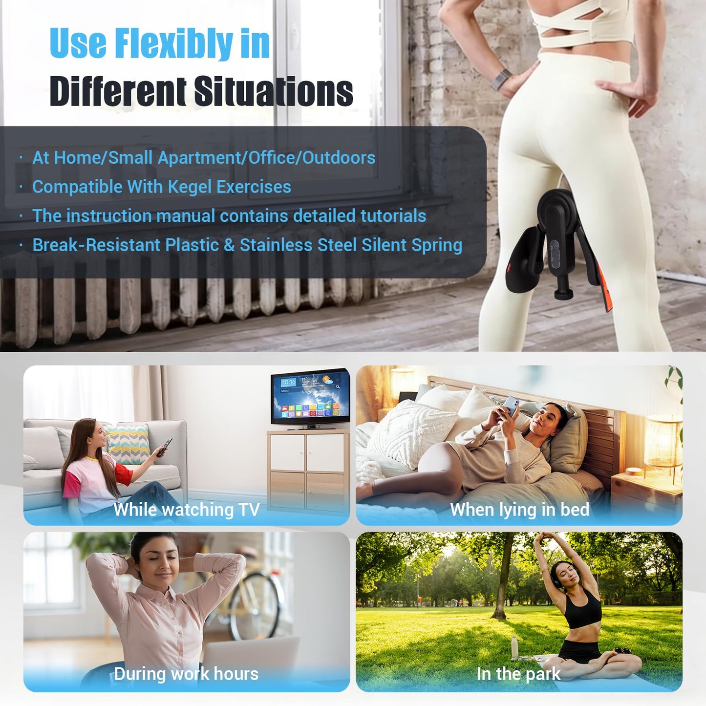 Inner Thigh Exerciser for Women, 15-80 LB Adjustable Resistance Thigh Trainer with Resistance Band(2PC), Thigh Workout Kegel Equipment for Pelvic Floor Muscle, Shaping, Yoga & Home Fitness