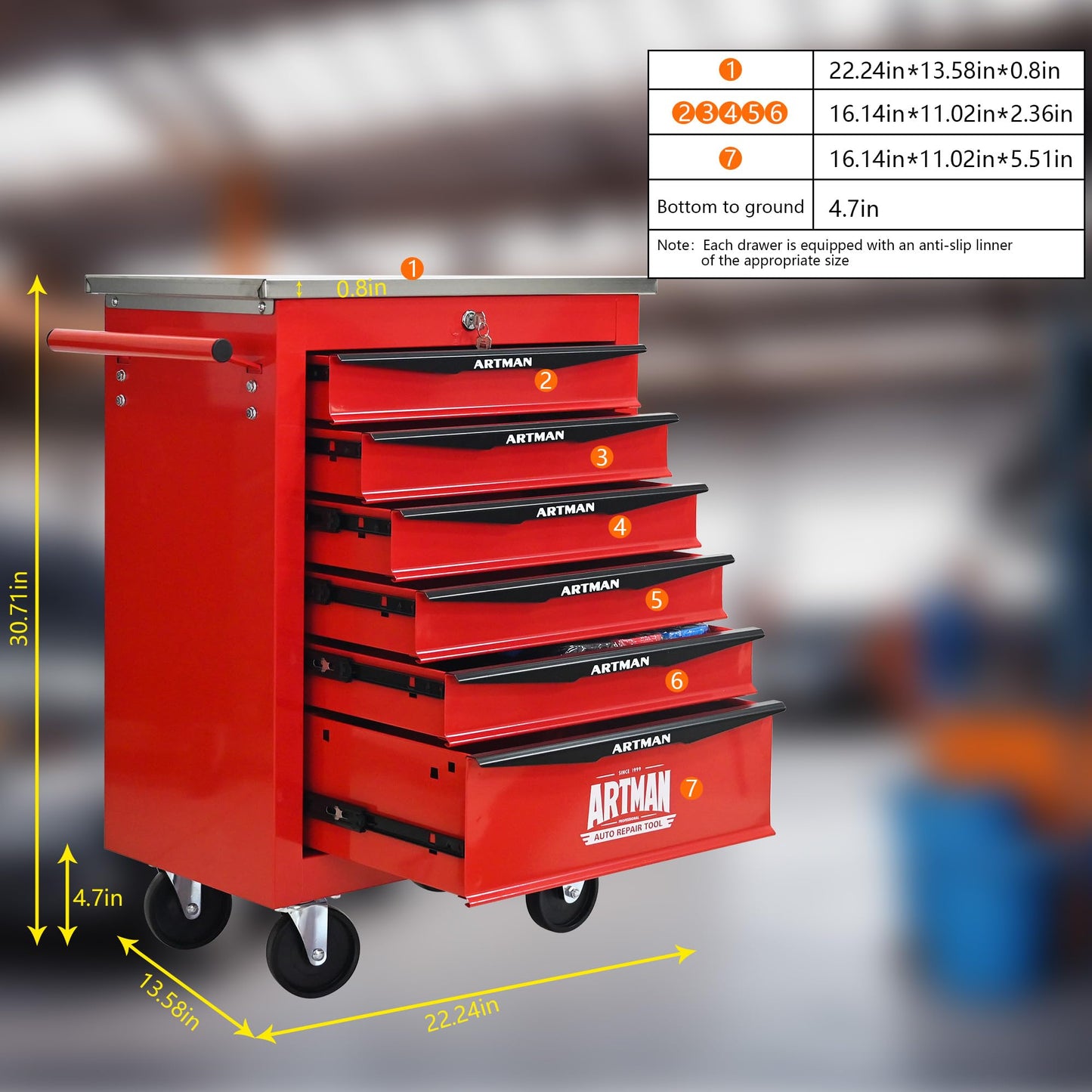 KEIKI 6 Drawers Tool Cart on Wheels,Multifunctional Rolling Tool Chest Tool Storage,Drawers Rolling Tool Trolley Organizer Tool Case for Garage, Warehouse, Workshop, Repair Shop (Red)