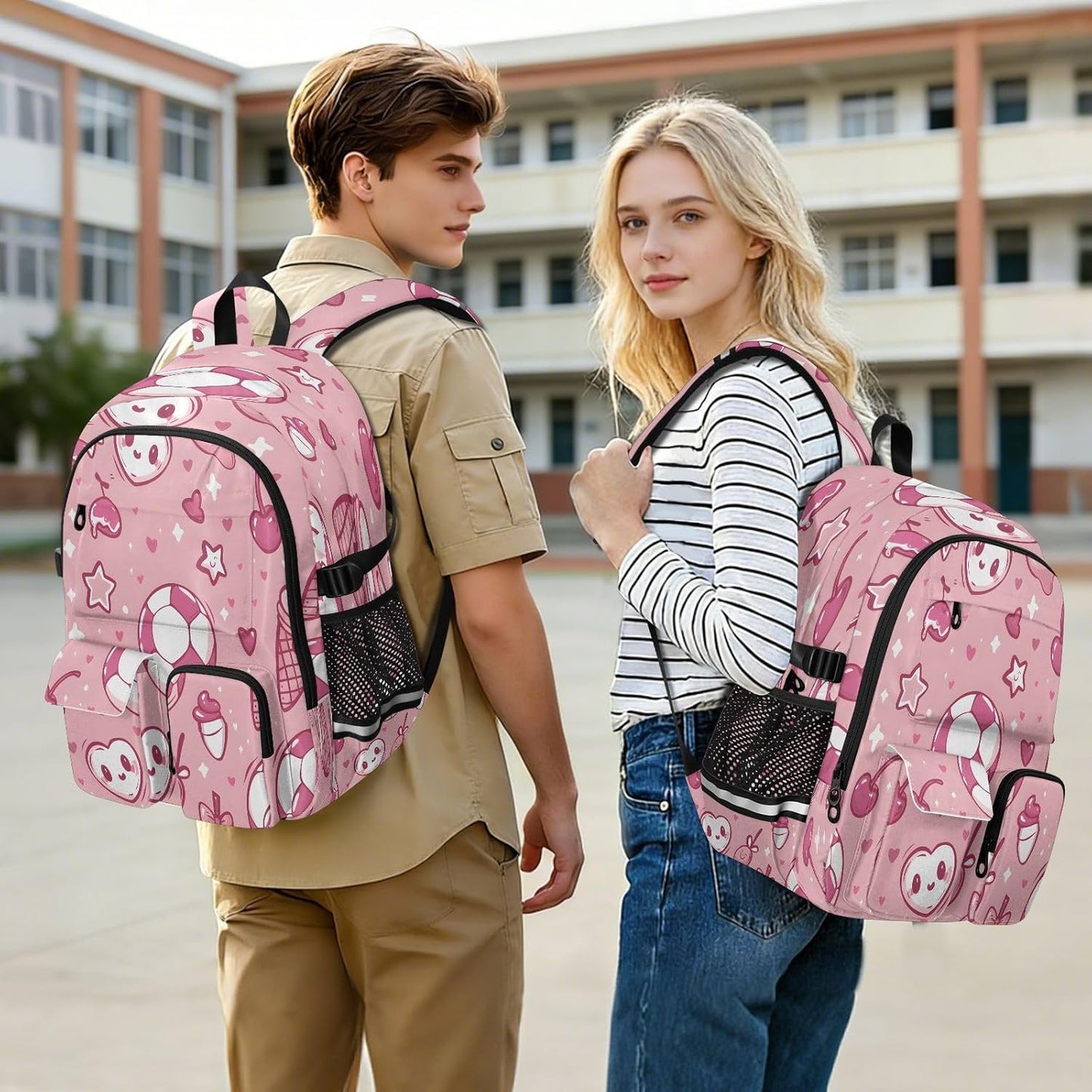 Bolaz Backpack 14 Inch Football Ice Cream Cherry Star Heart Pattern Travel Laptop Computer Bag Sturdy School Bag