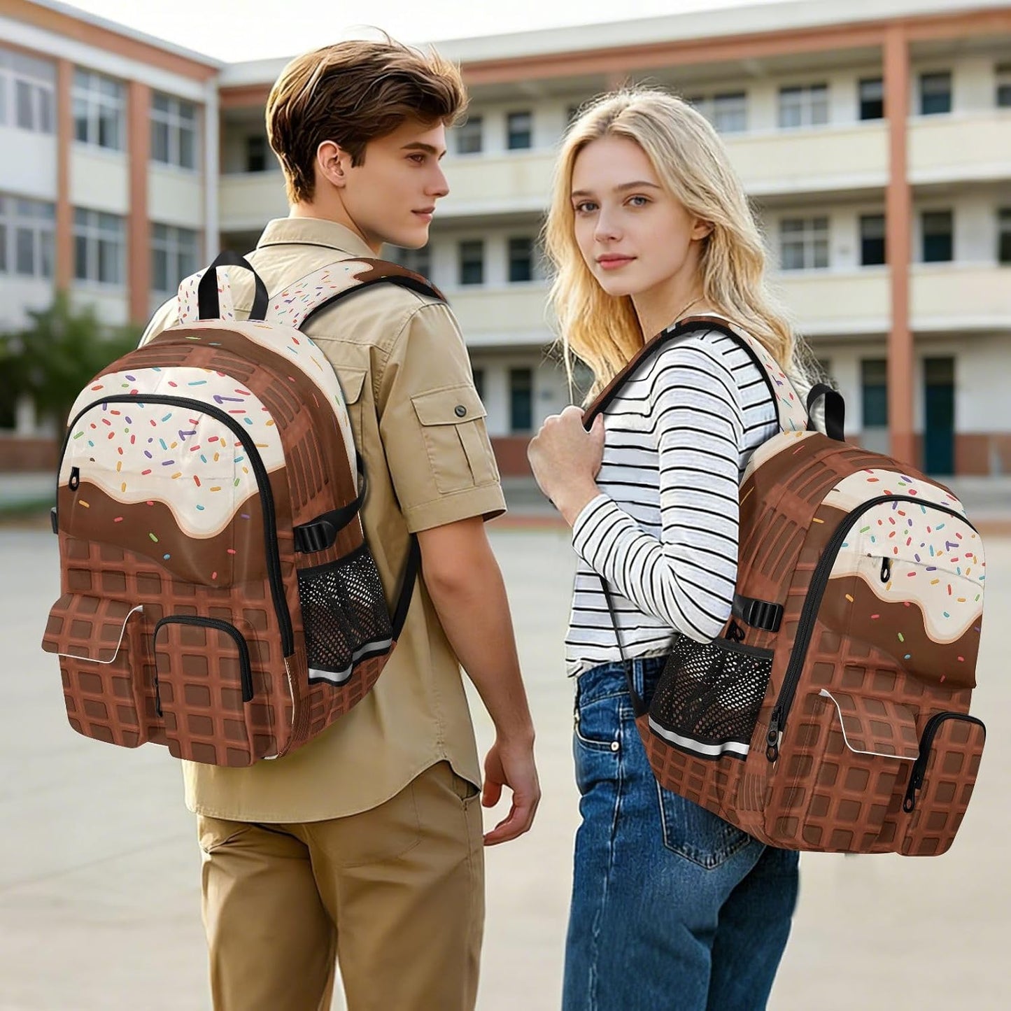 Backpack Backpack Daypack ALAZA School for Teen Girls Boys Ice Cream Chocolate Waffle Kids Purse College Laptop Bookbag