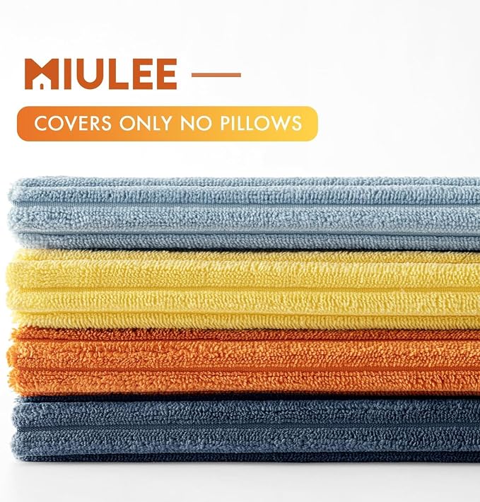 MIULEE Pack of 4 Blue-Orange Corduroy Decorative Throw Pillow Covers 20x20 Inch Soft Boho Striped Pillow Covers Modern Farmhouse Home Decor for Summer Sofa Living Room Couch Bed