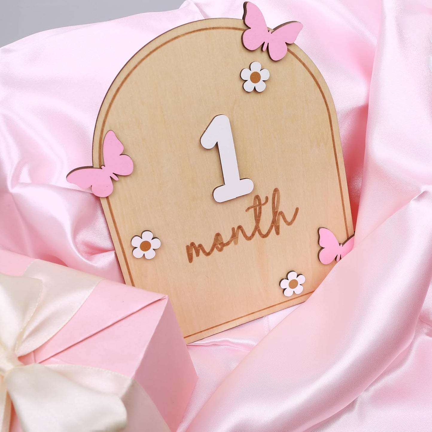 Board,3D Pink Butterfly Hello World Newborns Welcome Wooden Monthly Milestone Cards,Pink Butterfly Newborn Birth
