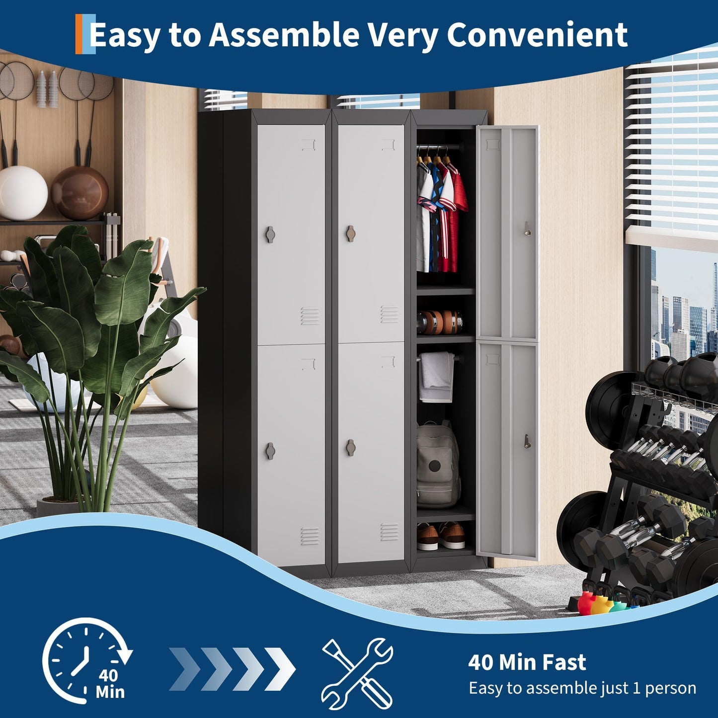 IDEALHOUSE Metal Locker, Metal Storage Cabinet with Shelves and 2 Doors, Perfect for Employees and Students, Fits Schools, Garages, Offices, Gyms, and Homes, Easy Assembly, Grey and Black