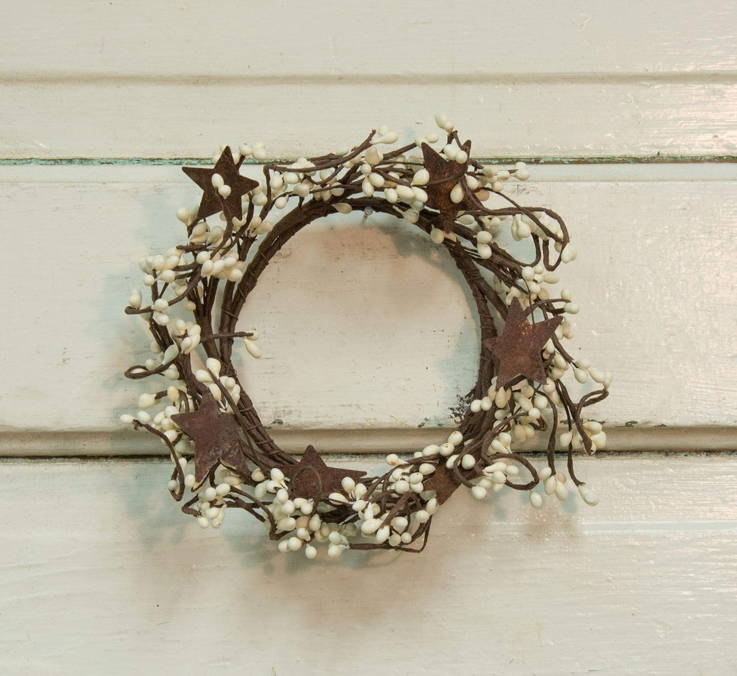 CWI Gifts Pip Twig Star Wreath Rings - 8-Inch Ivory Wreath Decor for Front Door & Candle Display