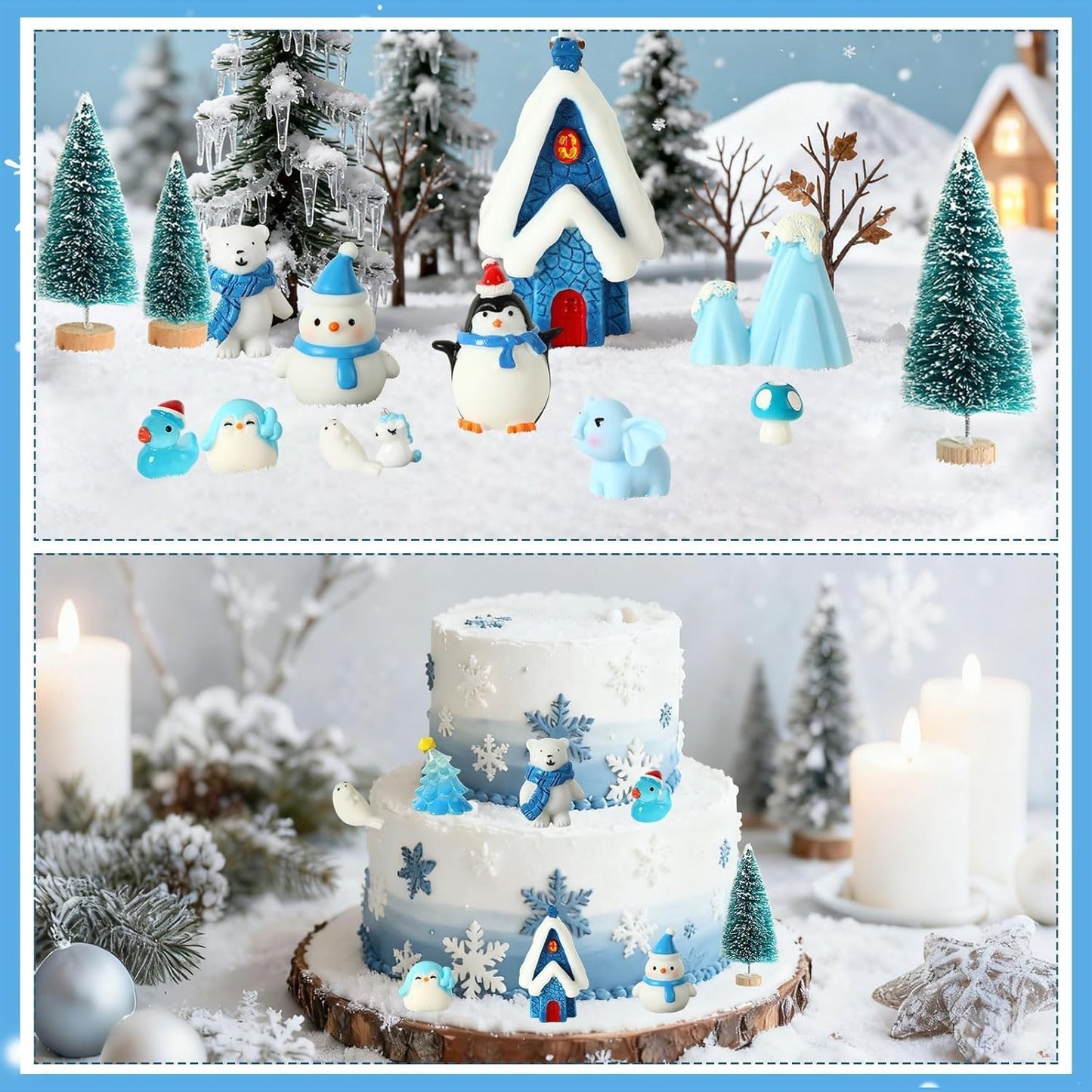 PETKNOWS Miniature Winter Figurines - Blue Theme Ice Cube Ornaments for Christmas Desktop Decor