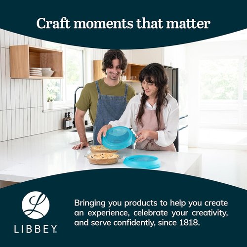 Libbey Baker’s Premium Glass Pie Plate Set - 2 Stackable Casserole Dishes with Lids for Pies & Quiches