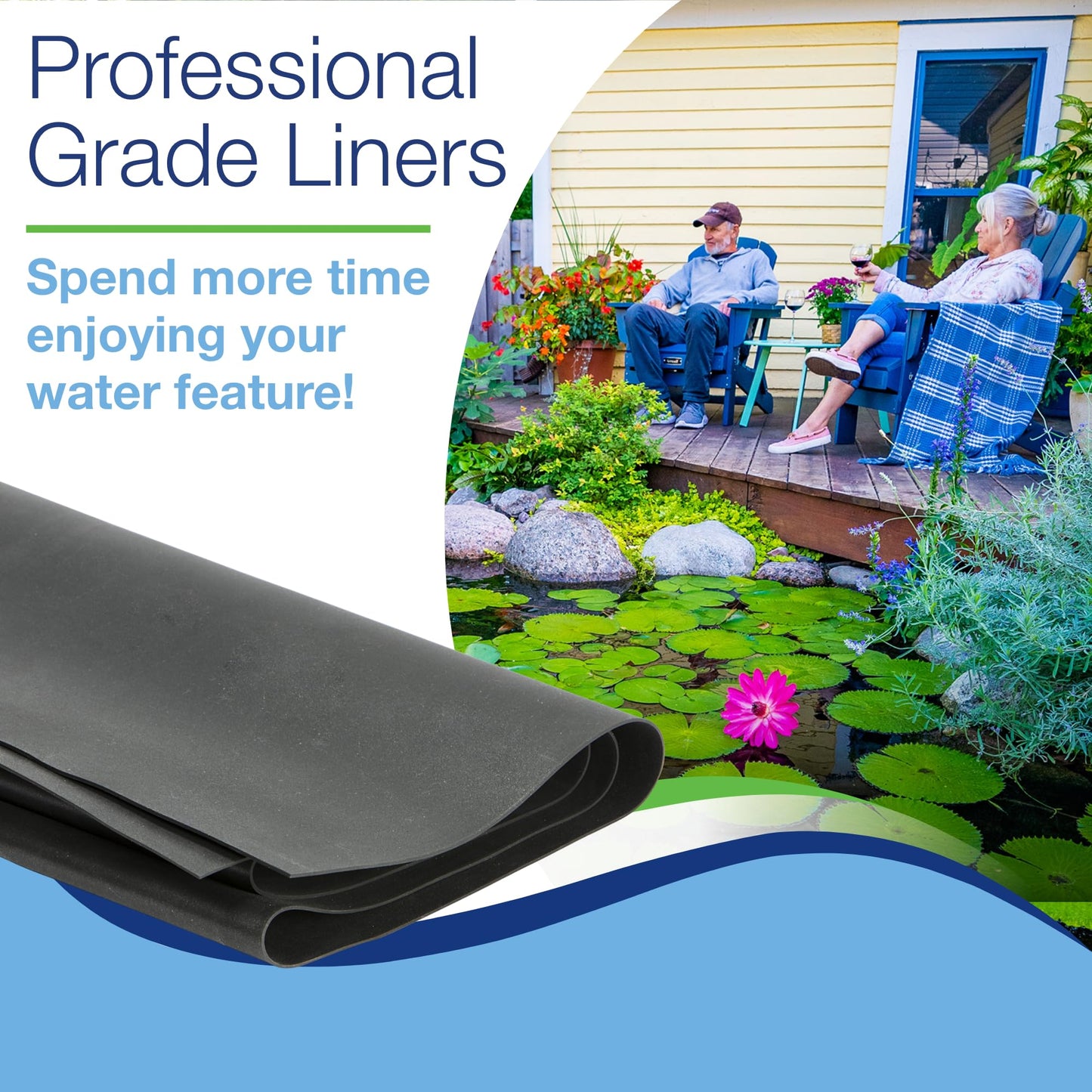Aquascape PRO Grade 45 MIL EPDM Fish-Safe Pond and Fountain Liner, 10-ft x 10-ft, 100 sq ft, Black