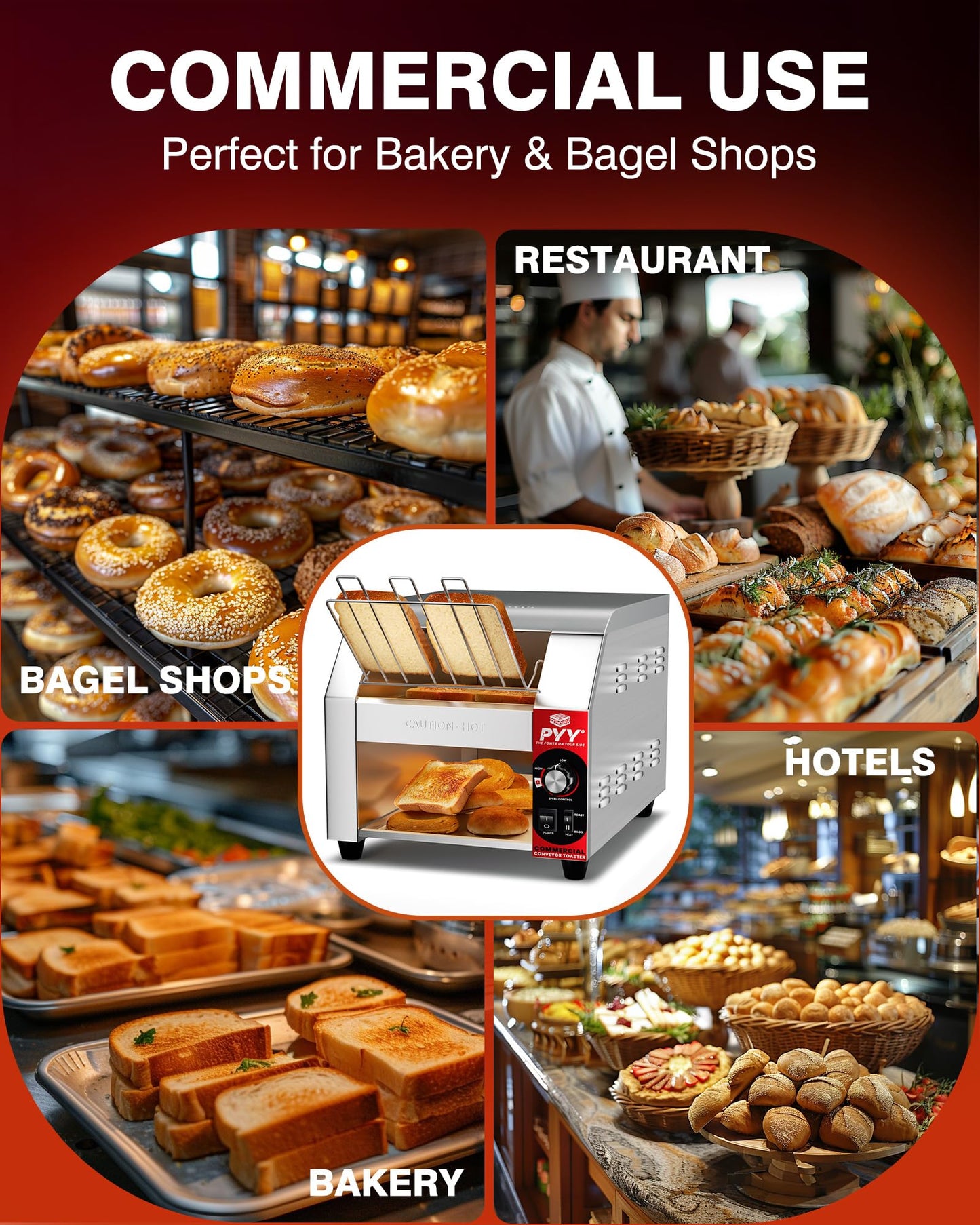 PYY Commercial Conveyor Toaster - 450slice/H Electric Industrial Belt Toasters Oven Heavy Duty Stainless Steel for Bun Bagel Bread Waffle Restaurant Buffet with ETL certification 1800W