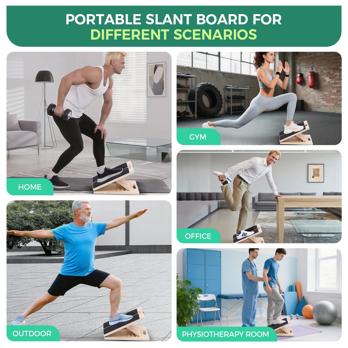 XCMVCN Slant Board for Calf Stretching, 5 Angle Portable Adjustable Calf Wooden Stretch Board with Training Poster, 300lb Weight Capacity for Ankle Heel Feet Leg Knees Physical Therapy Equipment