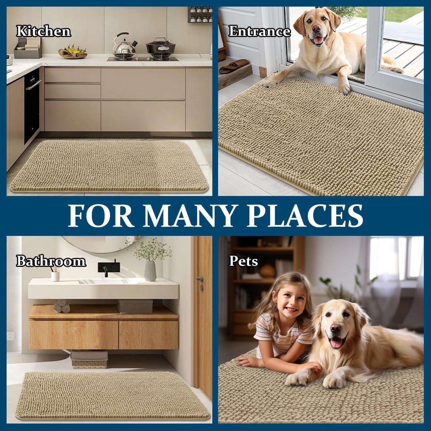 OLANLY Dog Door Mat - Absorbent Non-Slip Washable Chenille Mat for Muddy Paws | 40x32, Beige