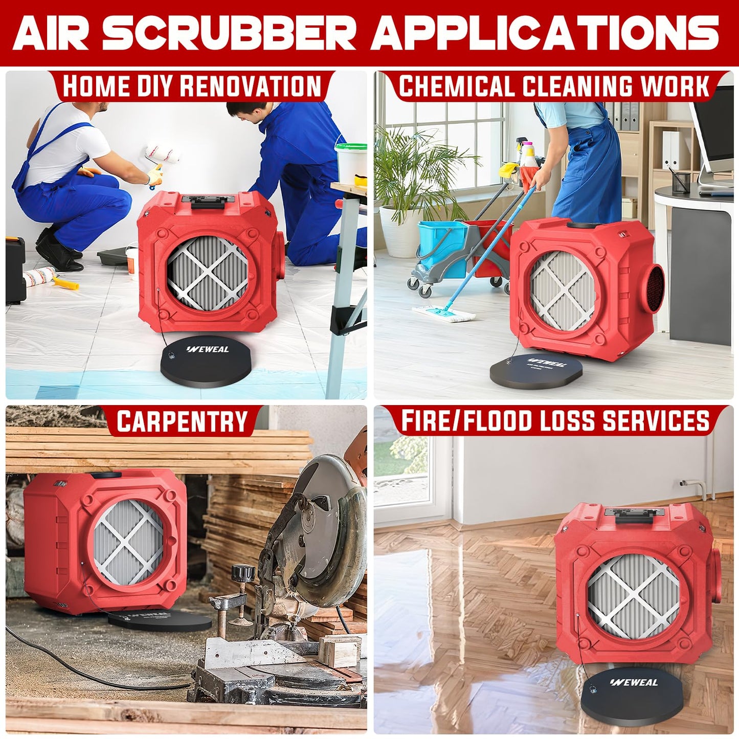 WEWEAL HEPA Air Scrubber, Portable Negative Air Machine 550 CFM, Stackable Commercial Air Purifier for Construction, Renovation