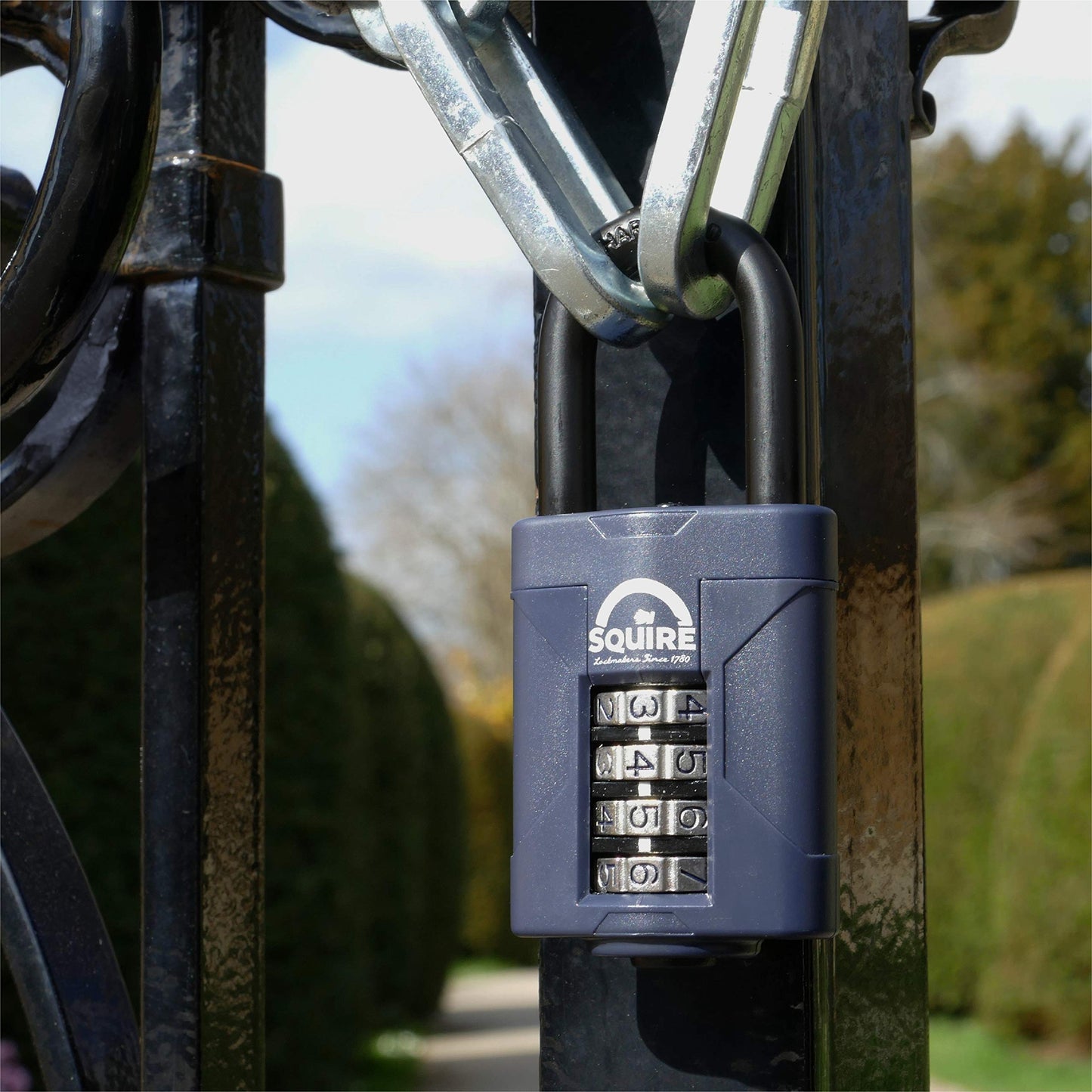 Squire Combination Padlock. Weatherproof Hardened Steel Shackle Recodable Padlock. (4 Wheel - 50mm Long Shackle (1.5"))