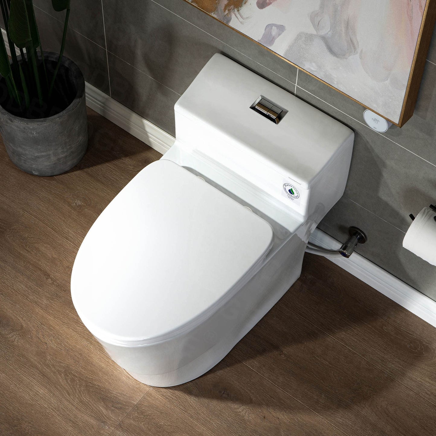 Woodbridgebath T-018 Dual Flush Elongated One Piece Toilet with Soft Closing Seat, Comfort Height, Water Sense