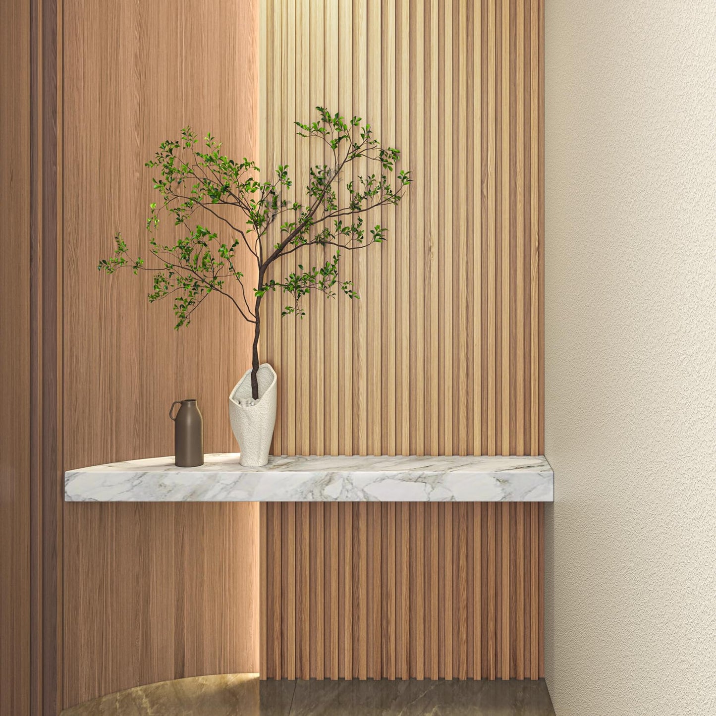 Art3d Slat Wood Wall Paneling for Interior and Ceiling Decoration - Pack of 4pcs + 1pc End-Trim, Size 108 x 5.7in.- Oak
