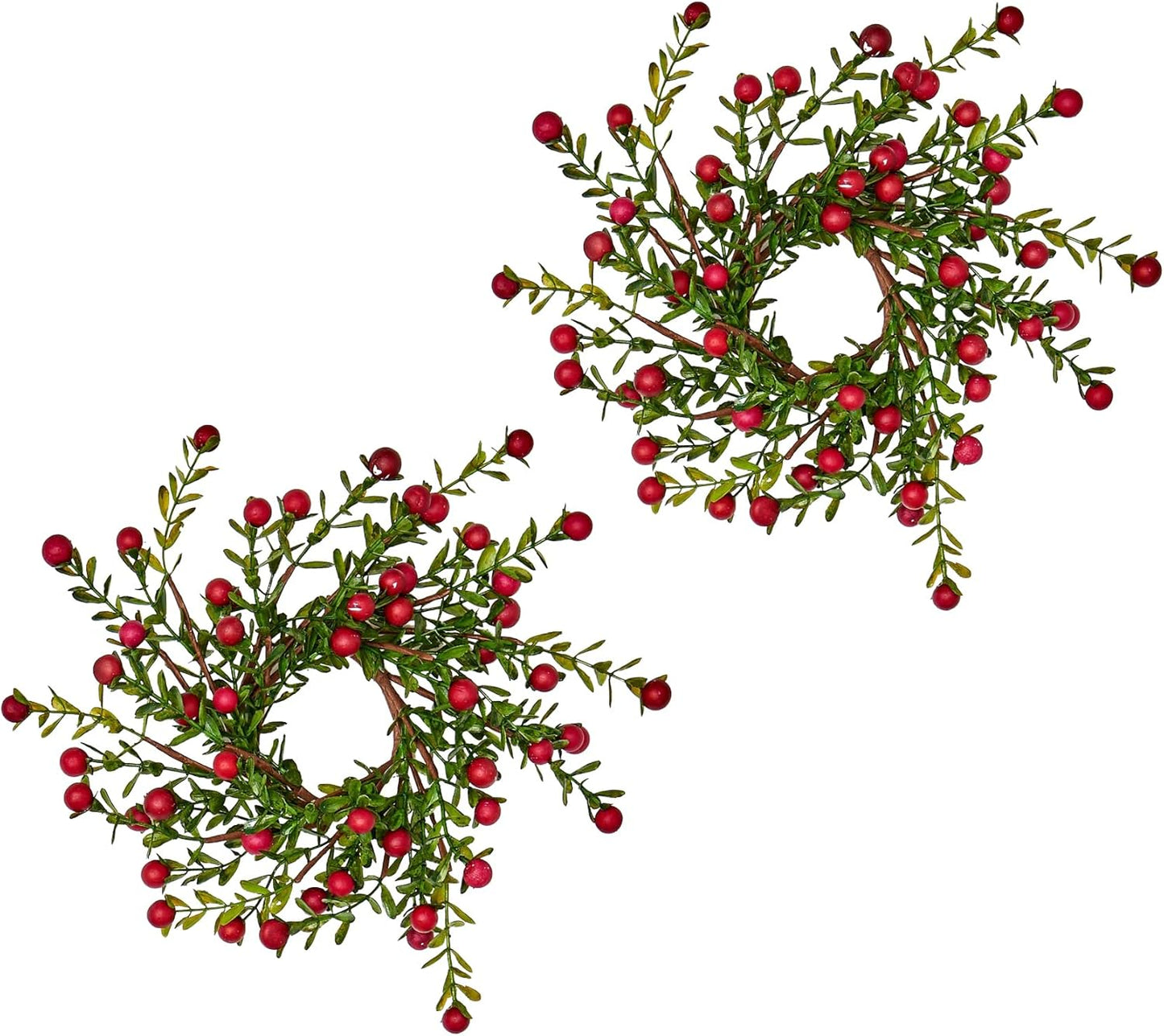 Worth Imports Boxwood and Berry Candle Ring Set - 2.25" Inner Diameter, Green & Red, Set of 2