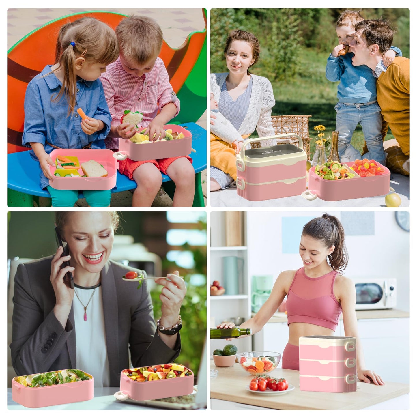 Kenuket Bento Box Adult Lunch Box, Stackable 3 Layers Large Capacity Lunch Containers, Microwave and Dishwasher Safe Food Grade Containers with Utensils, Dividers and Sauce Boxes for Men, Women, Kids