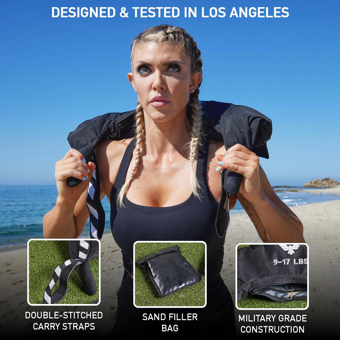 Elite Sports Bulgarian Canvas Bag Fitness Canvas MMA Gym Cross Training Sandbag (Black, 25 LBS) - UNFILLED