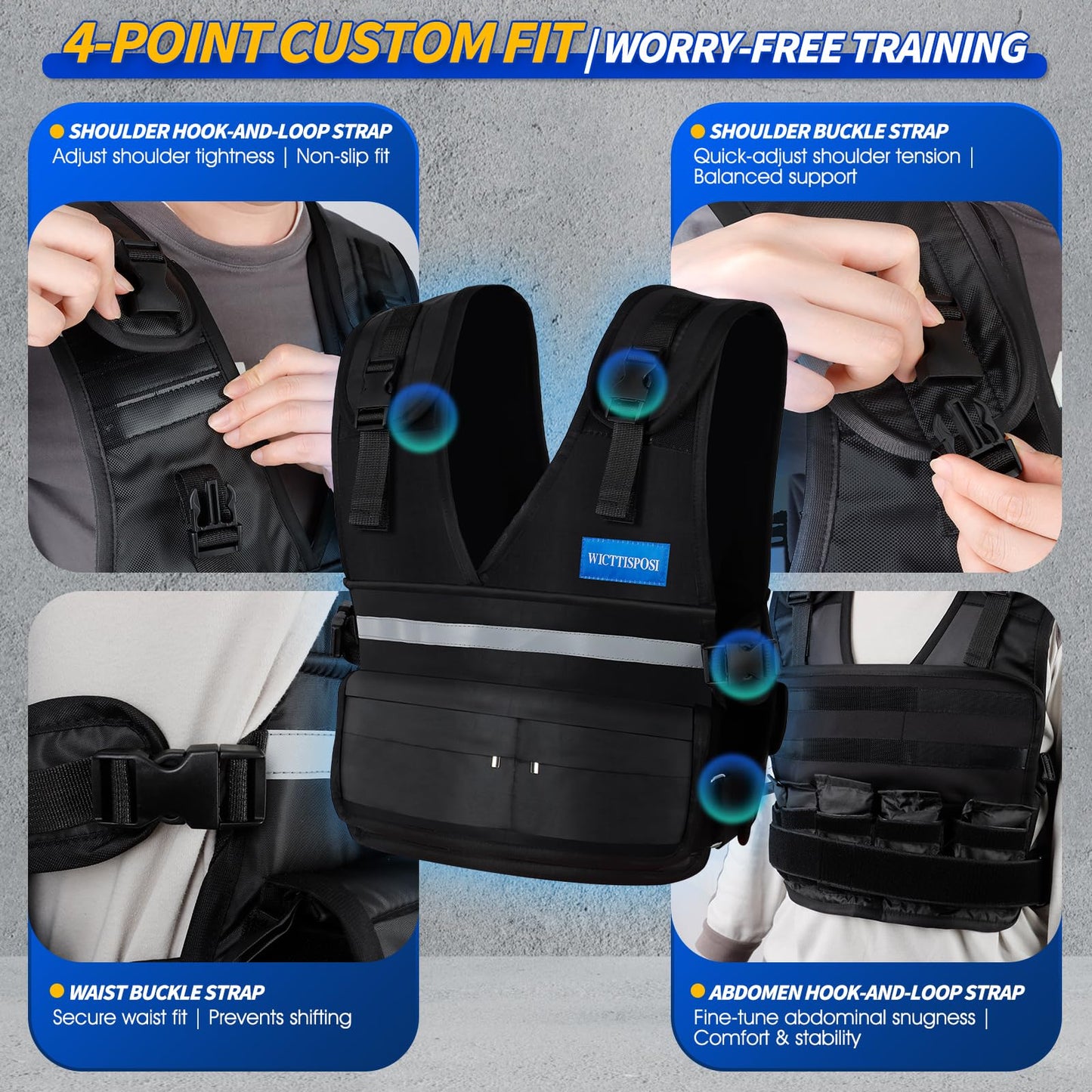 Adjustable Weighted Vest for Women Men 2-11.3lb, Custom Weight Intensity for All Exercises, Snug Fit & Stable, Washable Breathable Weight Vest for Walking Running Fitness Gym Training(Black)