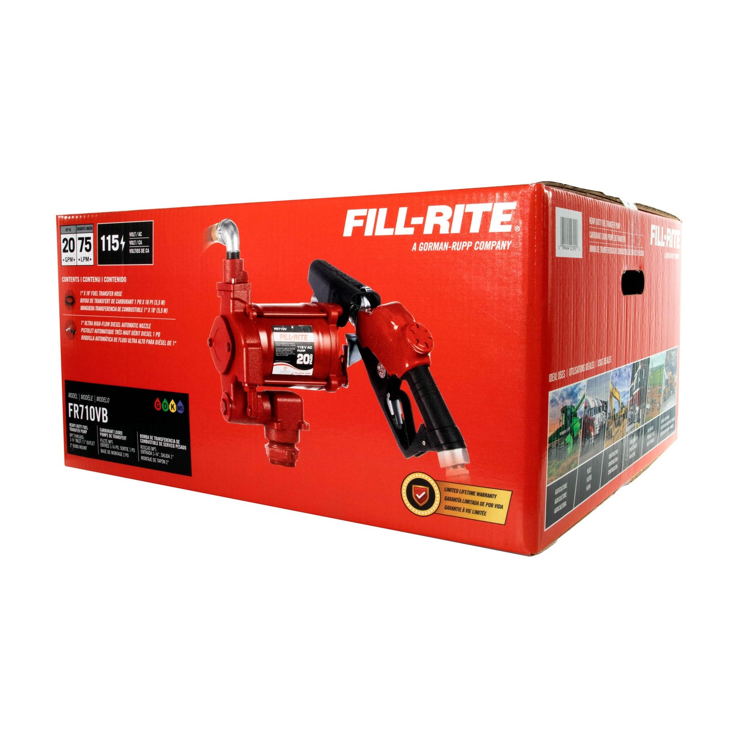 Fill-Rite FR710VB 115V 20 GPM Fuel Transfer Pump with Discharge Hose & Automatic Nozzle, Red | Gasoline, Diesel, Kerosene, Ethanol Blends, Methanol Blends & Biodiesel up to B20