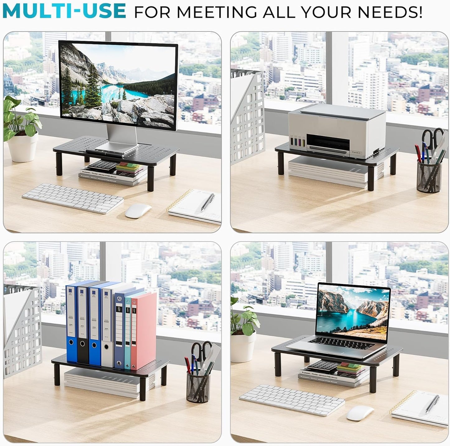 2 Pack 14.5 9.1, BONTEC Monitor Stand Height Adjustable Metal Riser with Pen Holder, Black, x Ergonomic Desktop Stand