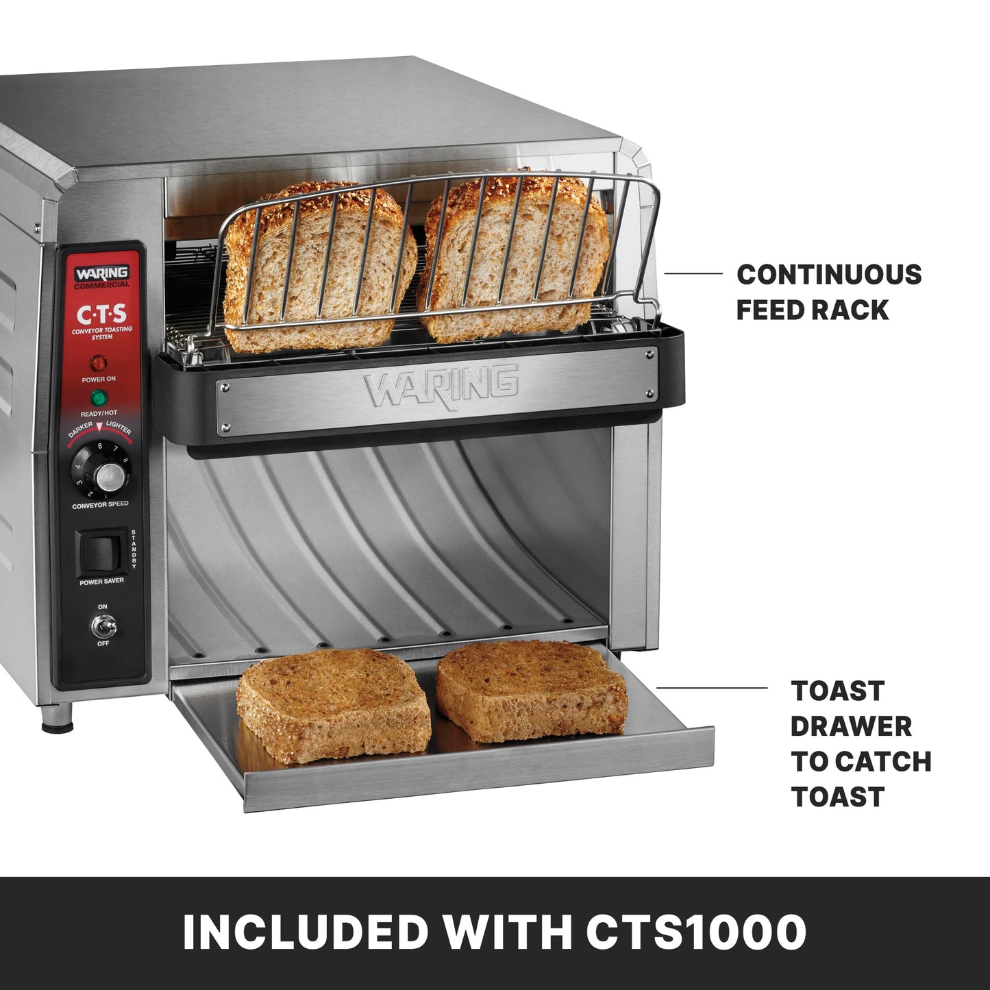 Waring Commercial Heavy-Duty Conveyor Toaster, 450 Slices per Hour, Stainless Steel Construction, for Cafes & Restaurants, NSF Certified, 120V, CTS1000