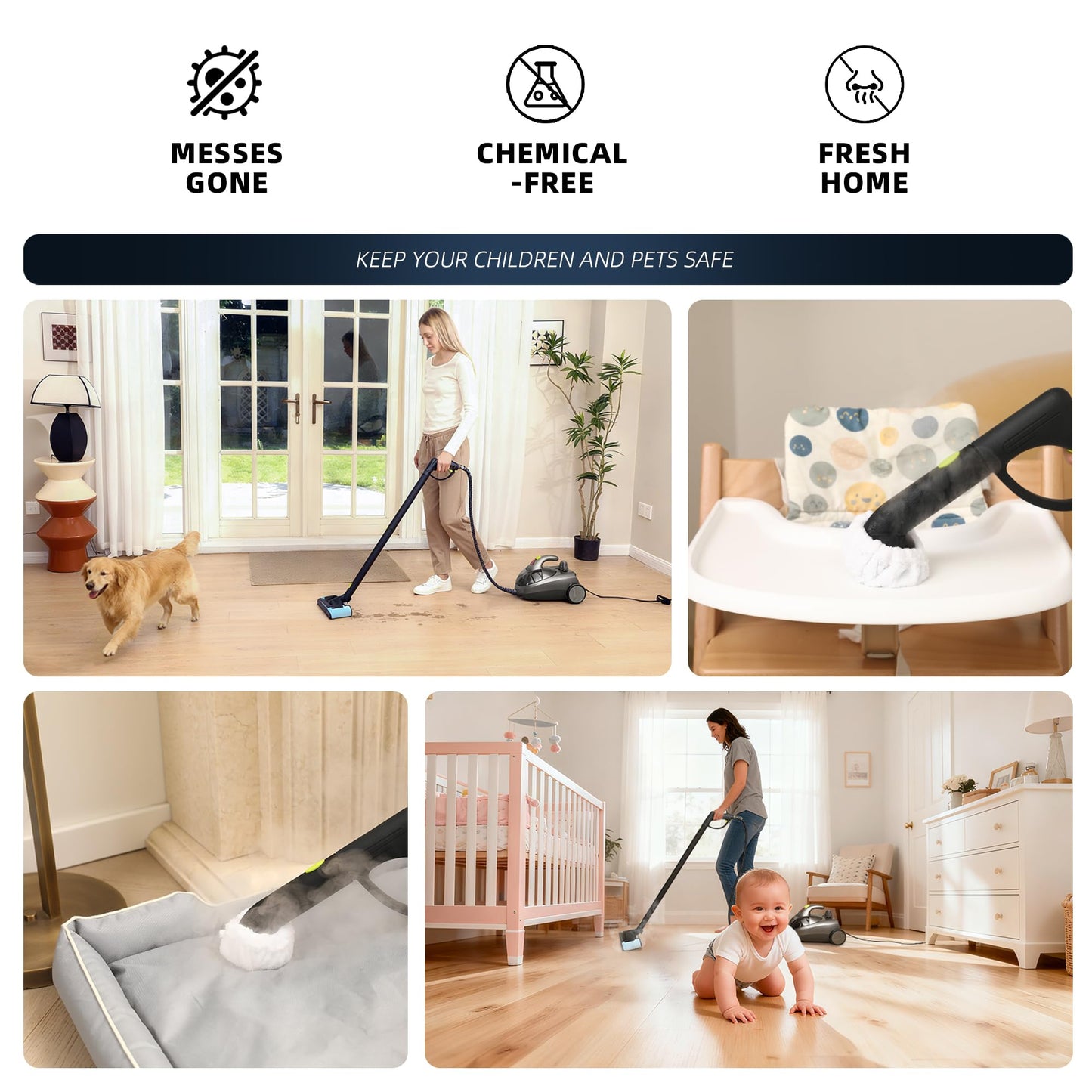 GOATCLEAN Heavy-Duty Steam Cleaner - 1500W Multipurpose Handheld Floor Steamer with 22 Accessories 16ft Cord for Home, Car Detailing, Tile, Grout, Wallpaper, Upholstery, Window, Deep Cleaning