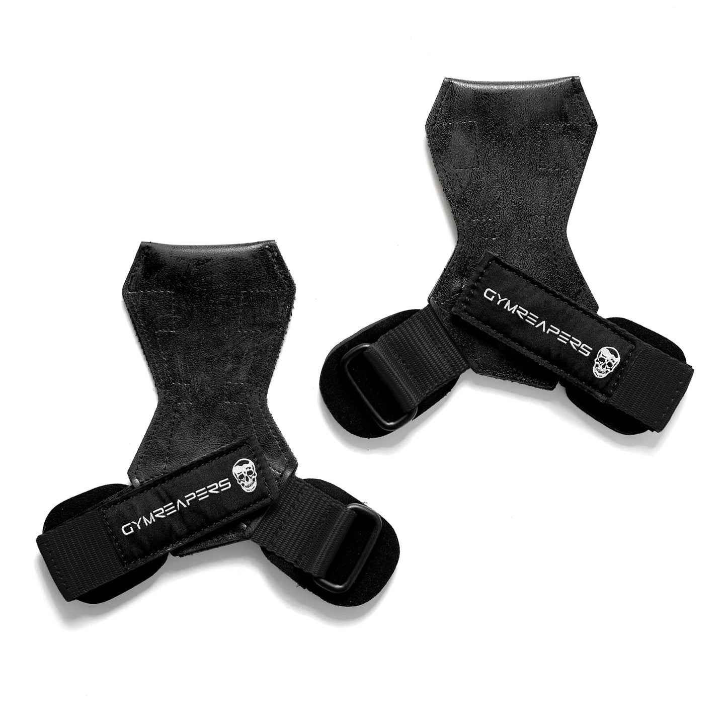 Gymreapers Weight Lifting Grips (Pair) for Heavy Powerlifting, Deadlifts, Rows, Pull Ups, with Neoprene Padded Wrist Wraps Support and Strong Rubber Gloves or Straps for Bodybuilding (Black, Medium)