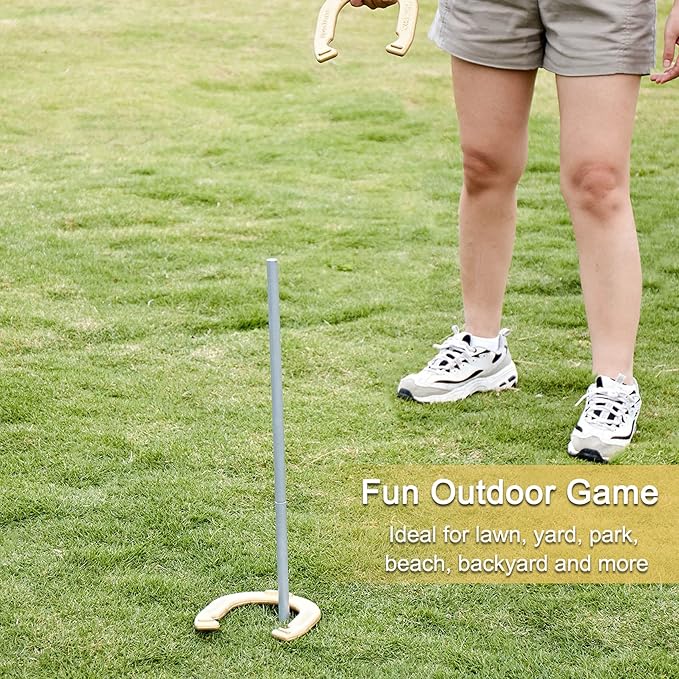 Horseshoes Set, Lawn Horseshoe Outside Game Kit for Teens Adults Families - Includes 4 Horse Shoes, 2 Stakes and Carrying Case