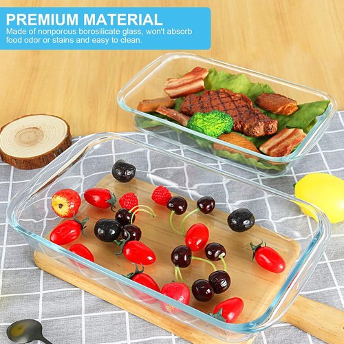 KOMUEE Glass Baking Dish Set - 8 Pieces Rectangular Bakeware with Lids for Lasagna & Leftovers | Gray