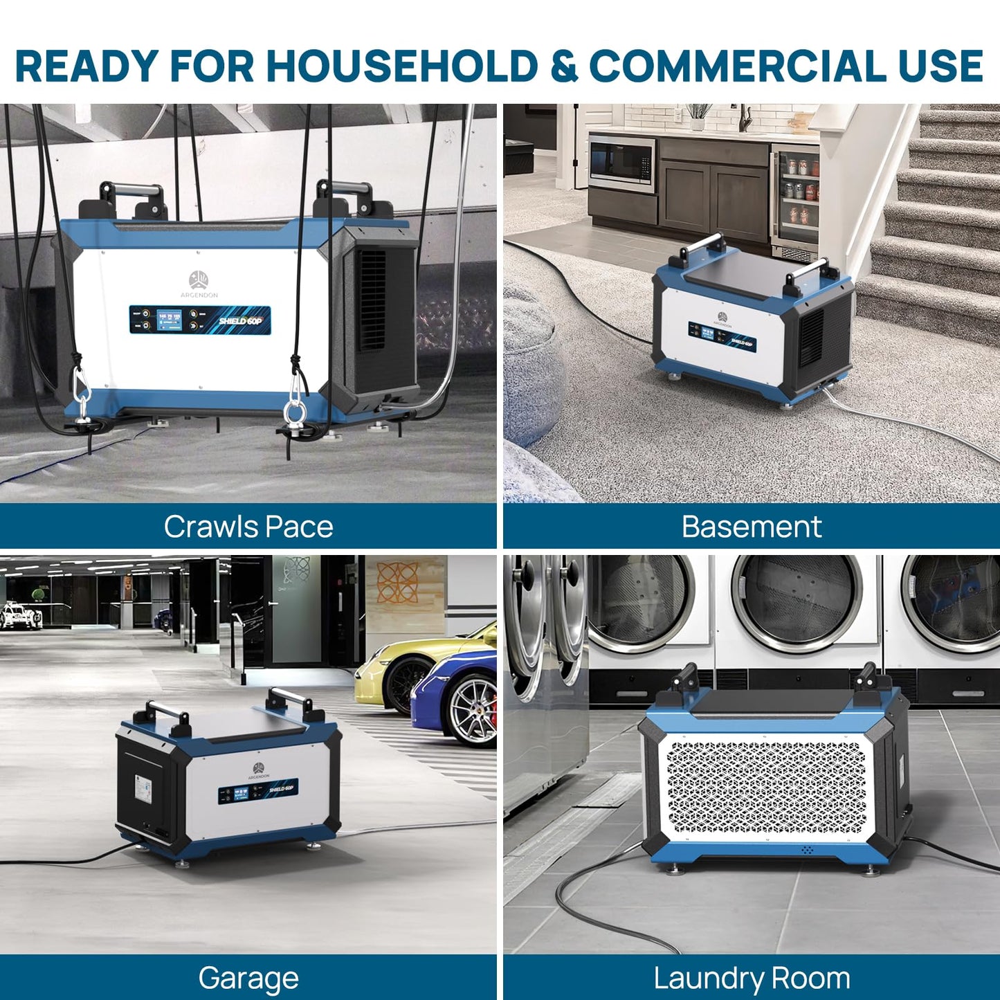 ARGENDON Crawl Spaces Dehumidifier with Pump and Drain Hose, 145 Pint Commercial Dehumidifier for Basement, Large Spaces, Auto Defrost, Compact, 5 Years Limited Warranty
