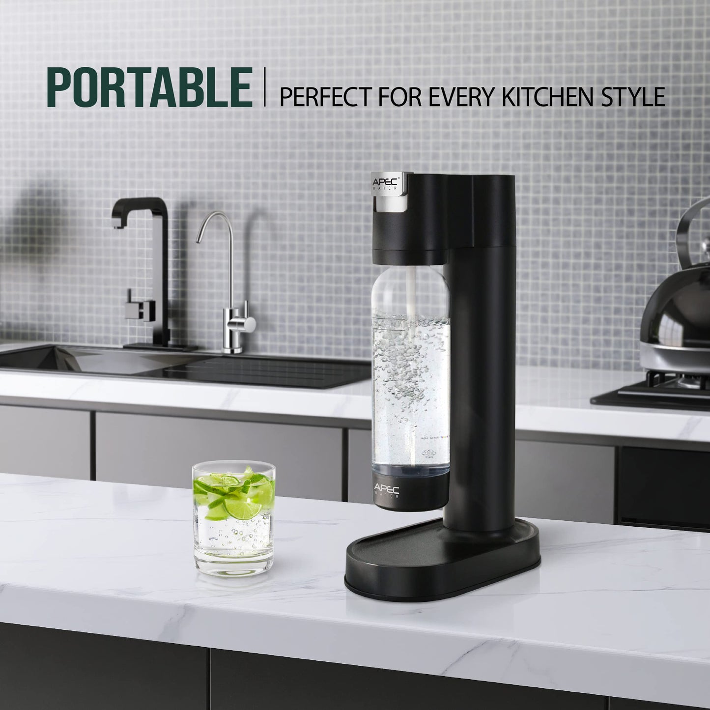 APEC WATER Sparkle Home Soda Maker - Quickly Carbonates Water to Make Any Drink Fizz Into Bubbly Soda/Water, Premium 0.8L PET Bottle (CO2 Cylinder NOT Included)