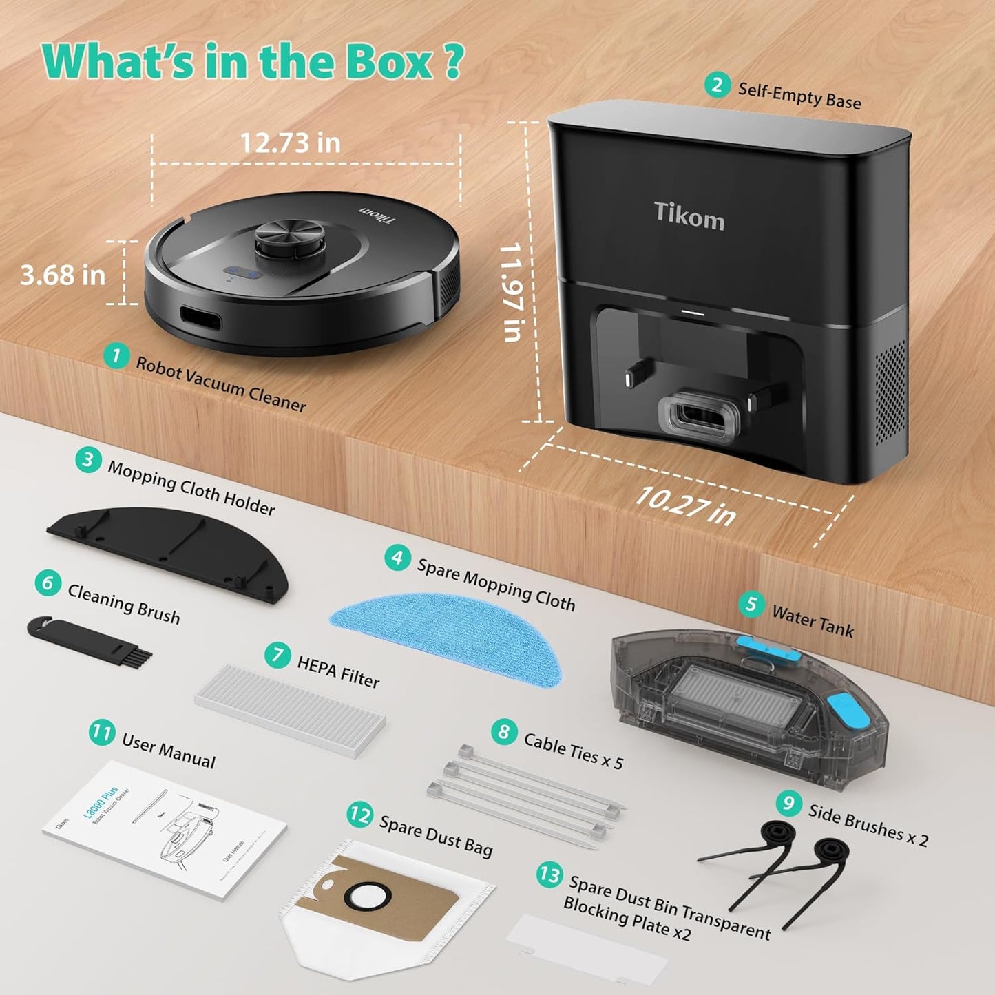 Tikom Robot Vacuum - 6000Pa Self-Emptying Robotic Cleaner with LiDAR Navigation | Ideal for Pet Hair & Carpets (L8000 Plus)