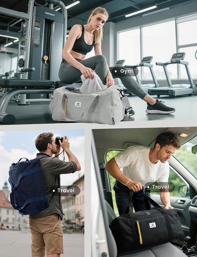 SKYSPER Gym Bag Men Women - 40L Sports Bag Duffle Backpack with Shoe Compartment Wet Pocket for Fitness,Sport,Travel & Workout(Lightgray)